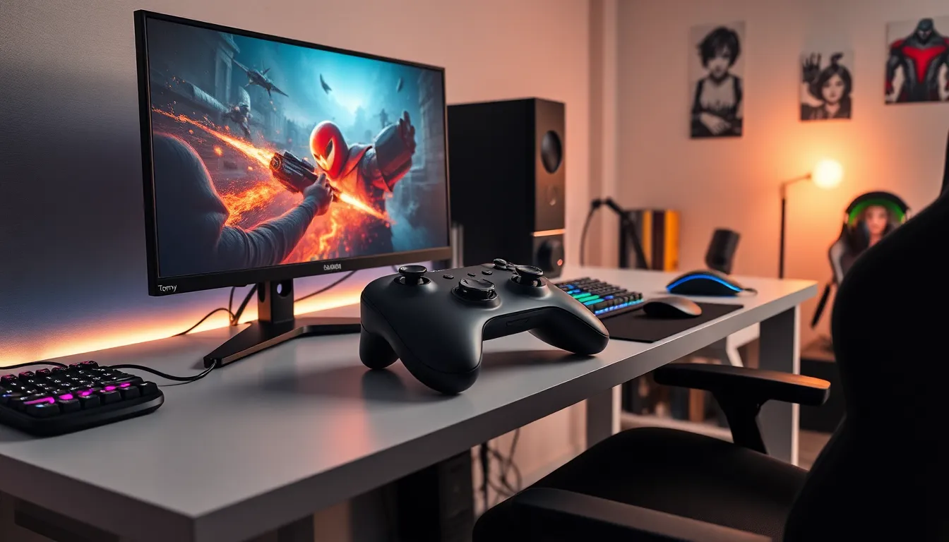 Stylish gaming setup featuring the Tommy Gaming Eyexcon and modern peripherals.