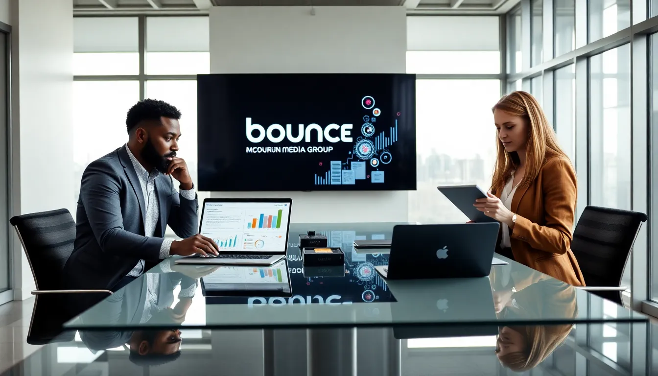 diverse team collaborating in a modern office on digital advertising strategies.