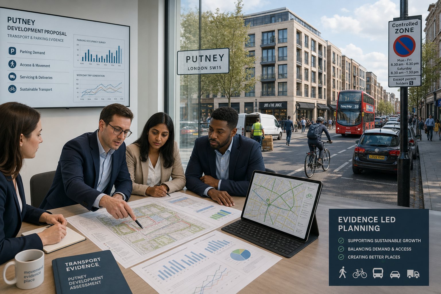 Traffic engineer reviewing development transport plans for a Putney street project.