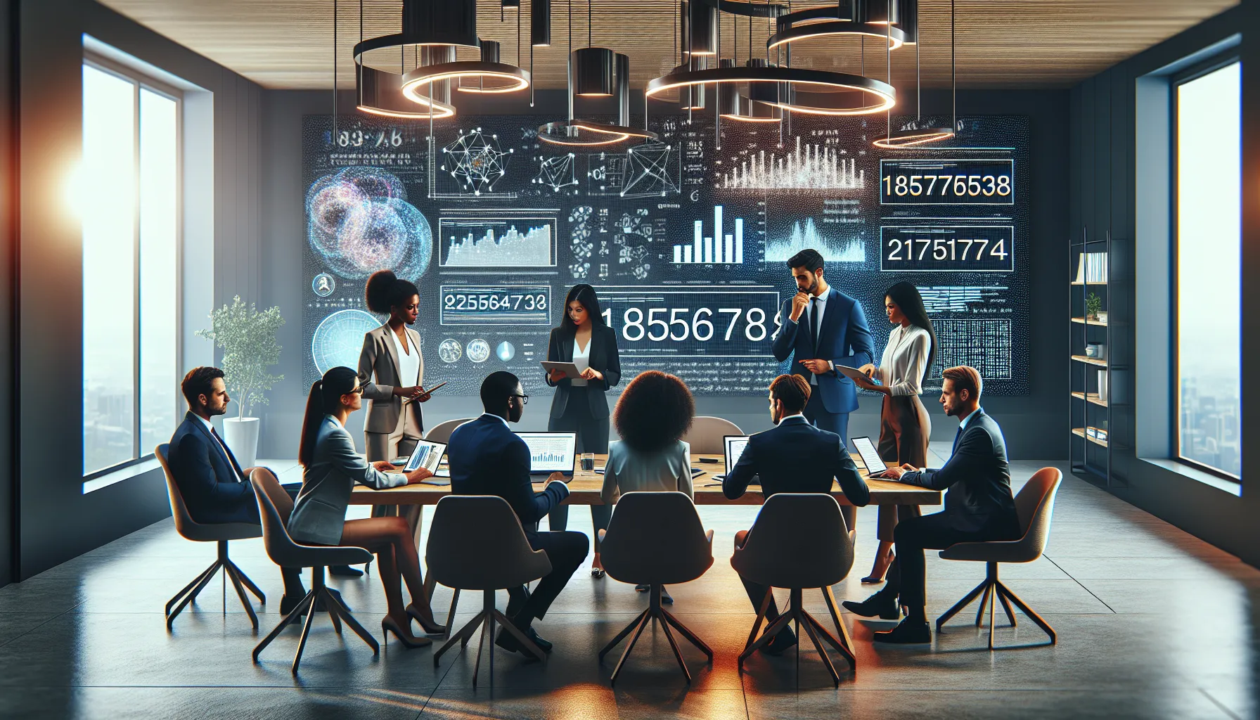 diverse team discussing the significance of a numerical sequence.