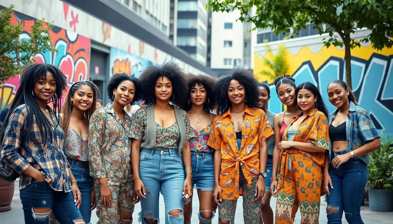 diverse young adults showcasing Gen Z fashion trends outdoors.