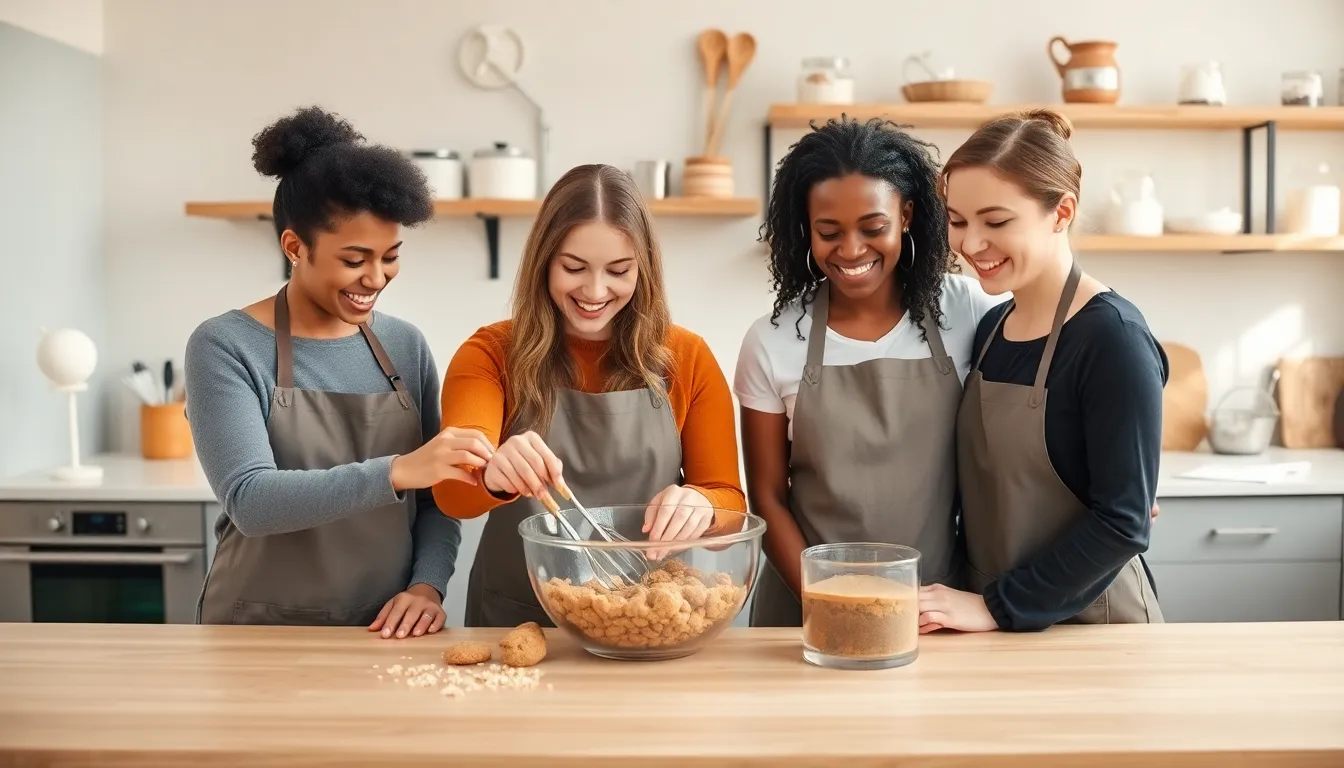 team baking cookies in a bright, modern kitchen.