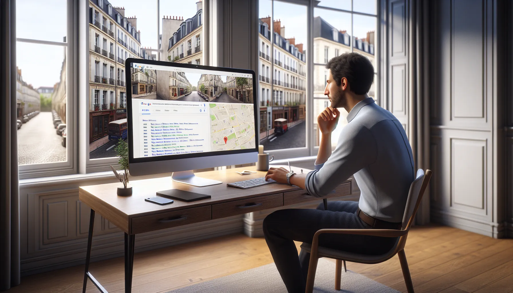 Local business owner in Le Pré-Saint-Gervais viewing strong Google search visibility.