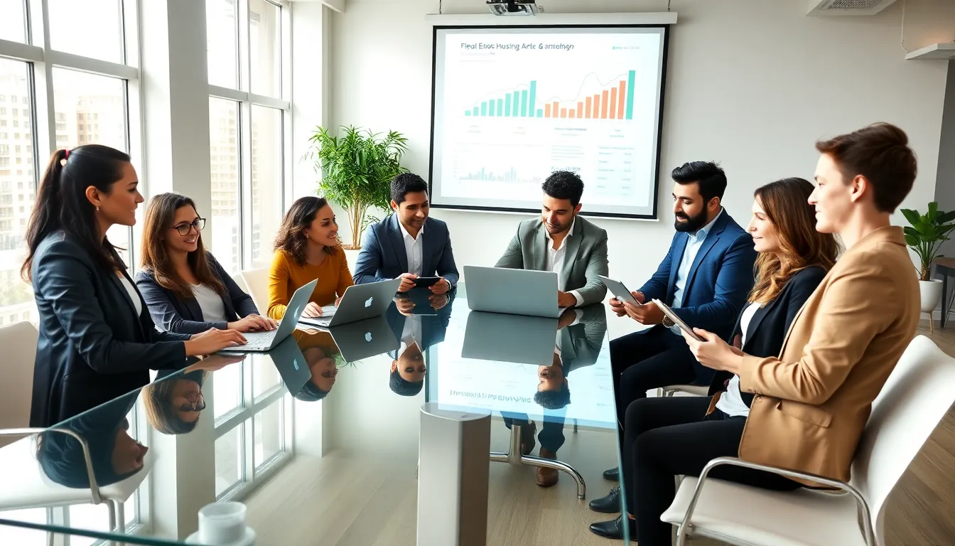 real estate team collaborating in a modern office setting.