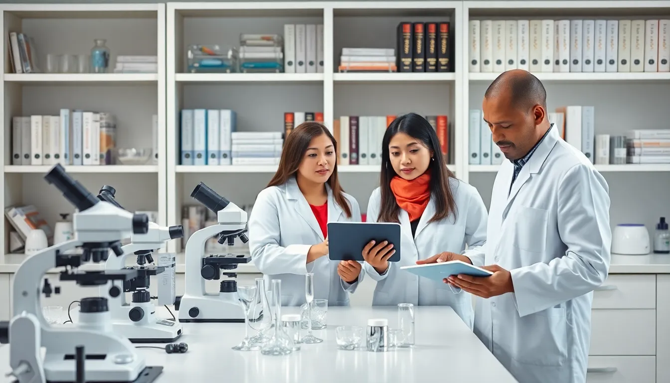 diverse researchers collaborating in a modern lab on Iov07002.