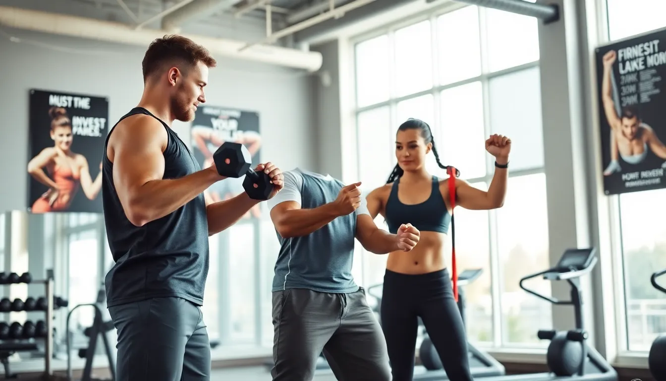 personal trainer working with a client in a modern fitness studio.