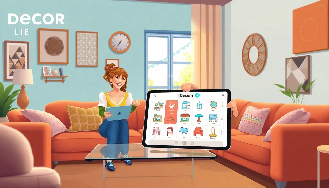 a lively living room designed in a mobile home design game.