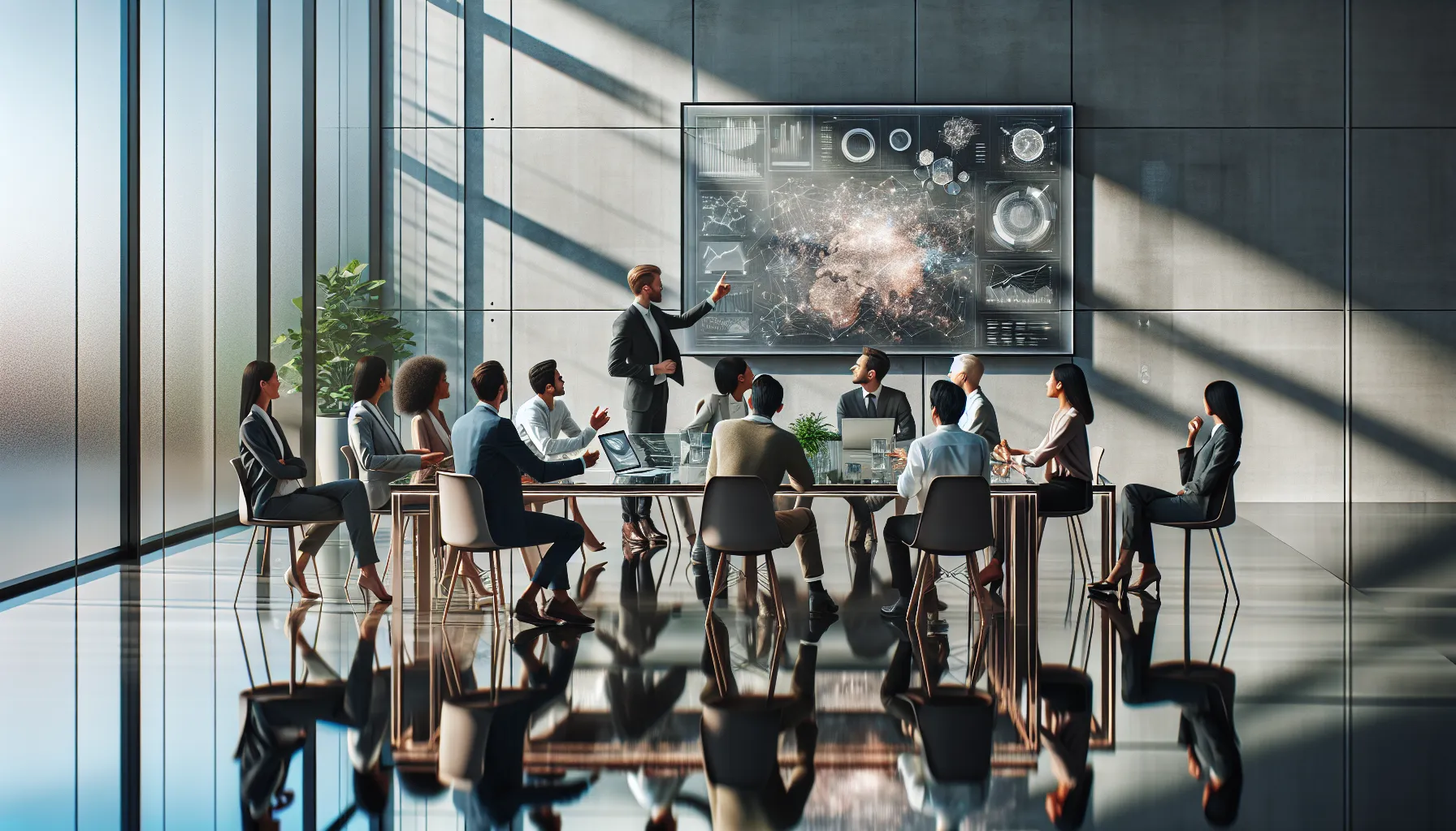 diverse team discussing future technology in a modern office.