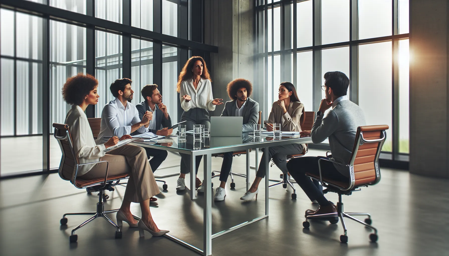 diverse professionals discussing innovative ideas in a modern office.