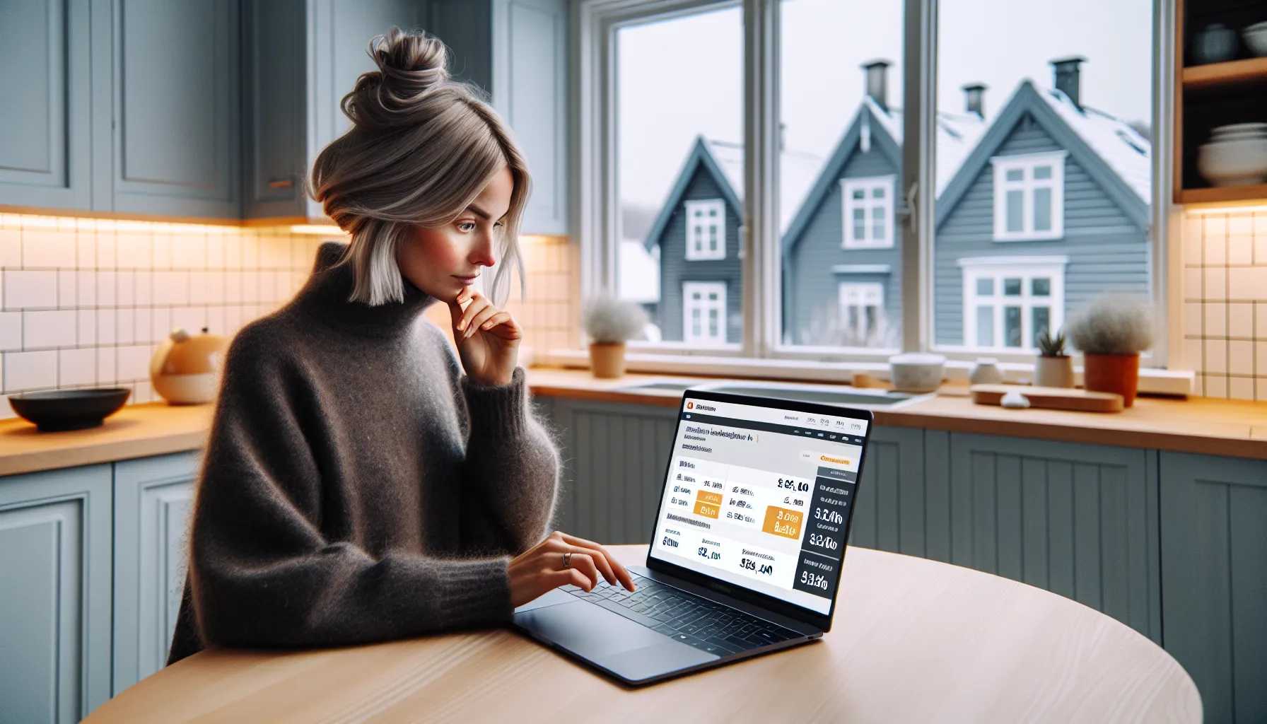 Slik kan du spare penger på forsikringer ved å sammenligne tilbud 3 Norwegian woman comparing insurance offers with deductible, bonus, and bundle options.