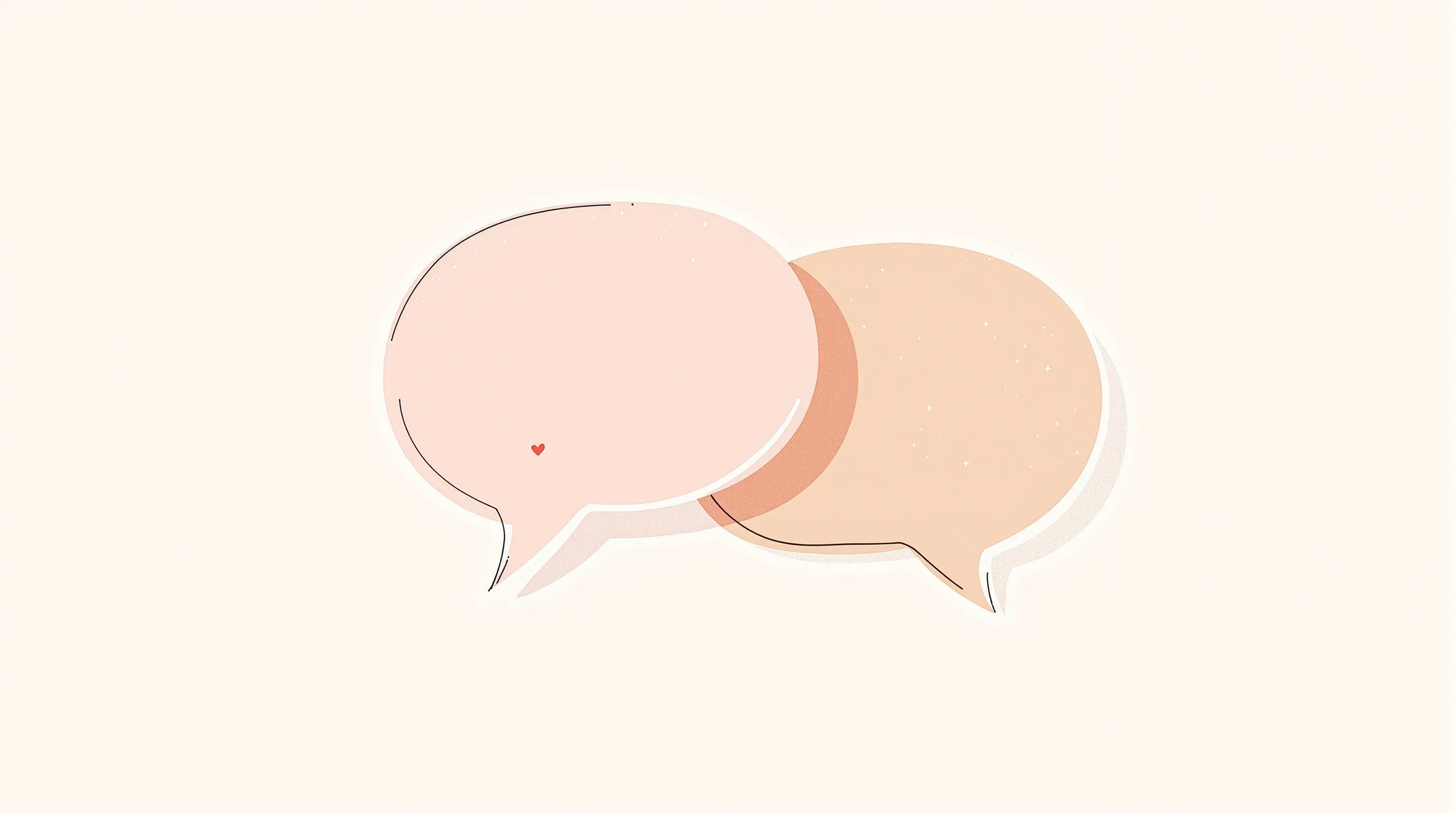 Two overlapping speech bubbles with a small heart, symbolizing heartfelt friendship messages.