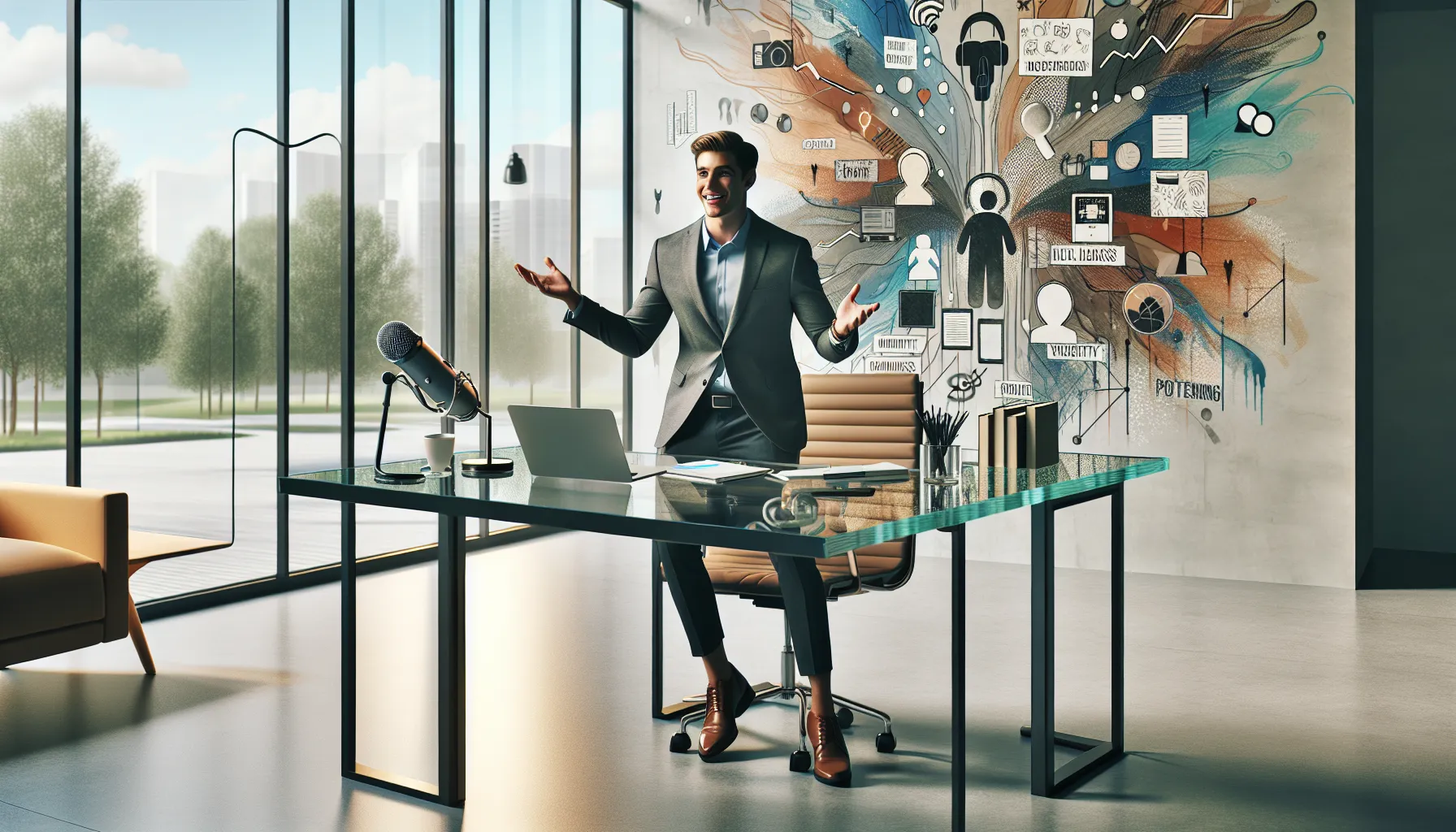 Morgan in a modern office discussing future podcast and wellness plans.