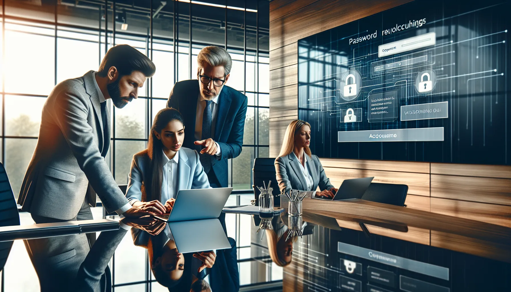 professionals resolving login issues in a modern office.