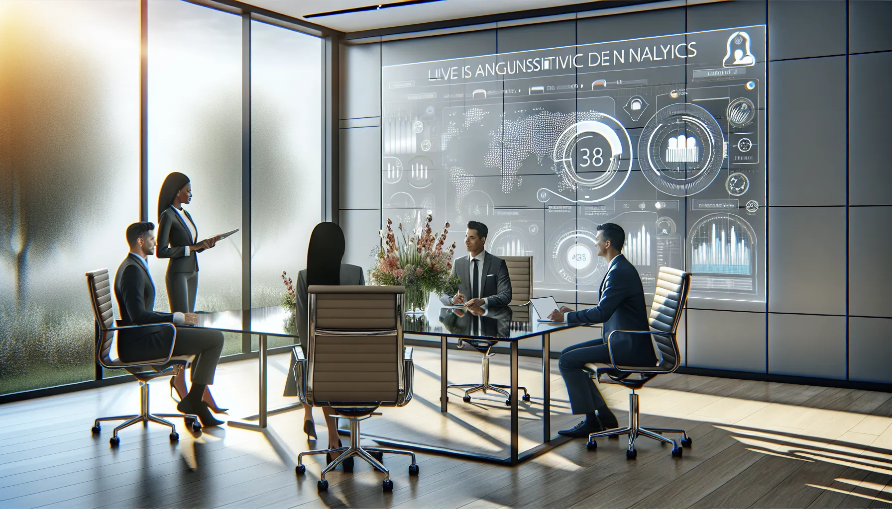 diverse professionals discussing data analytics in a modern office.