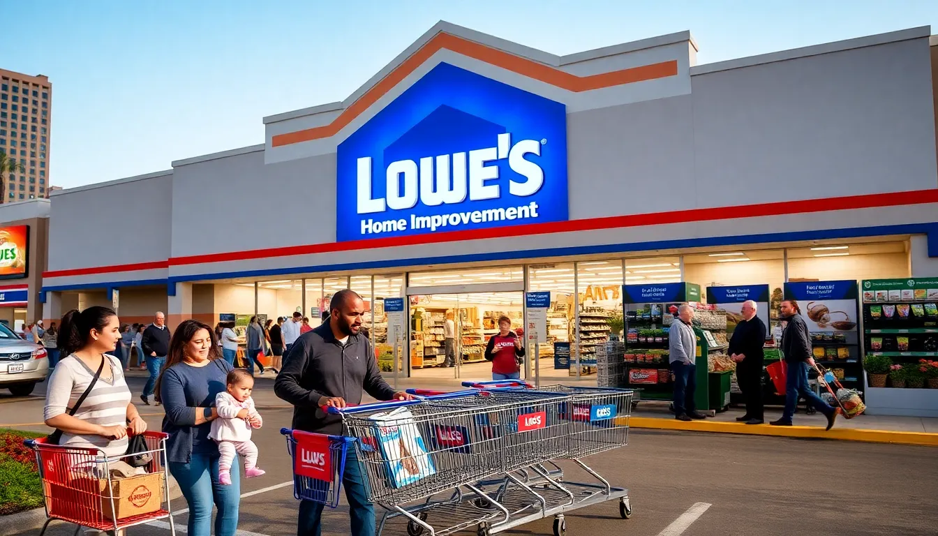crowd outside a Lowe's store in Las Vegas, showcasing accessibility and service.