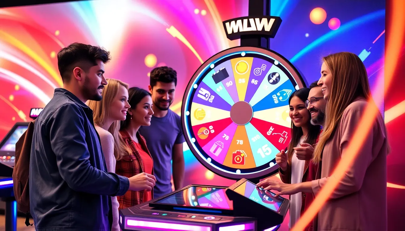 digital spin wheel for gaming rewards in a vibrant setting.