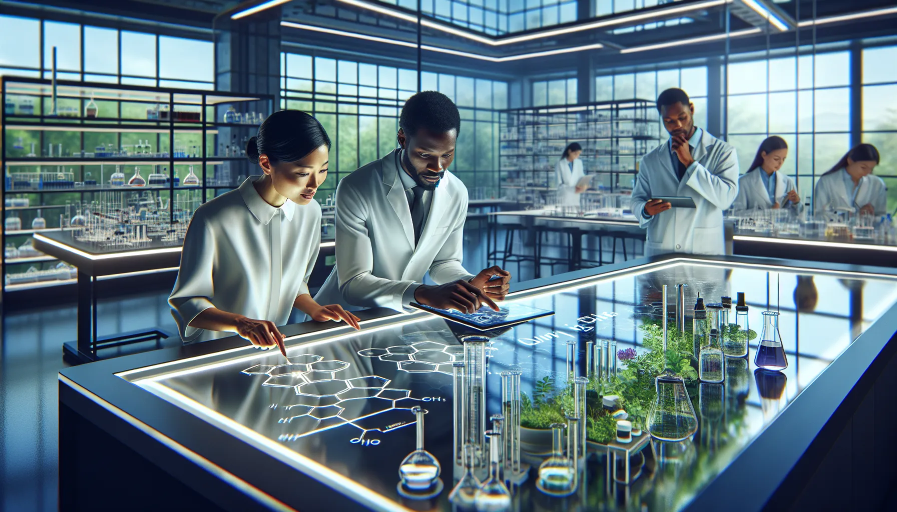 diverse scientists collaborating in a modern lab about Uchtinaypif chemical.