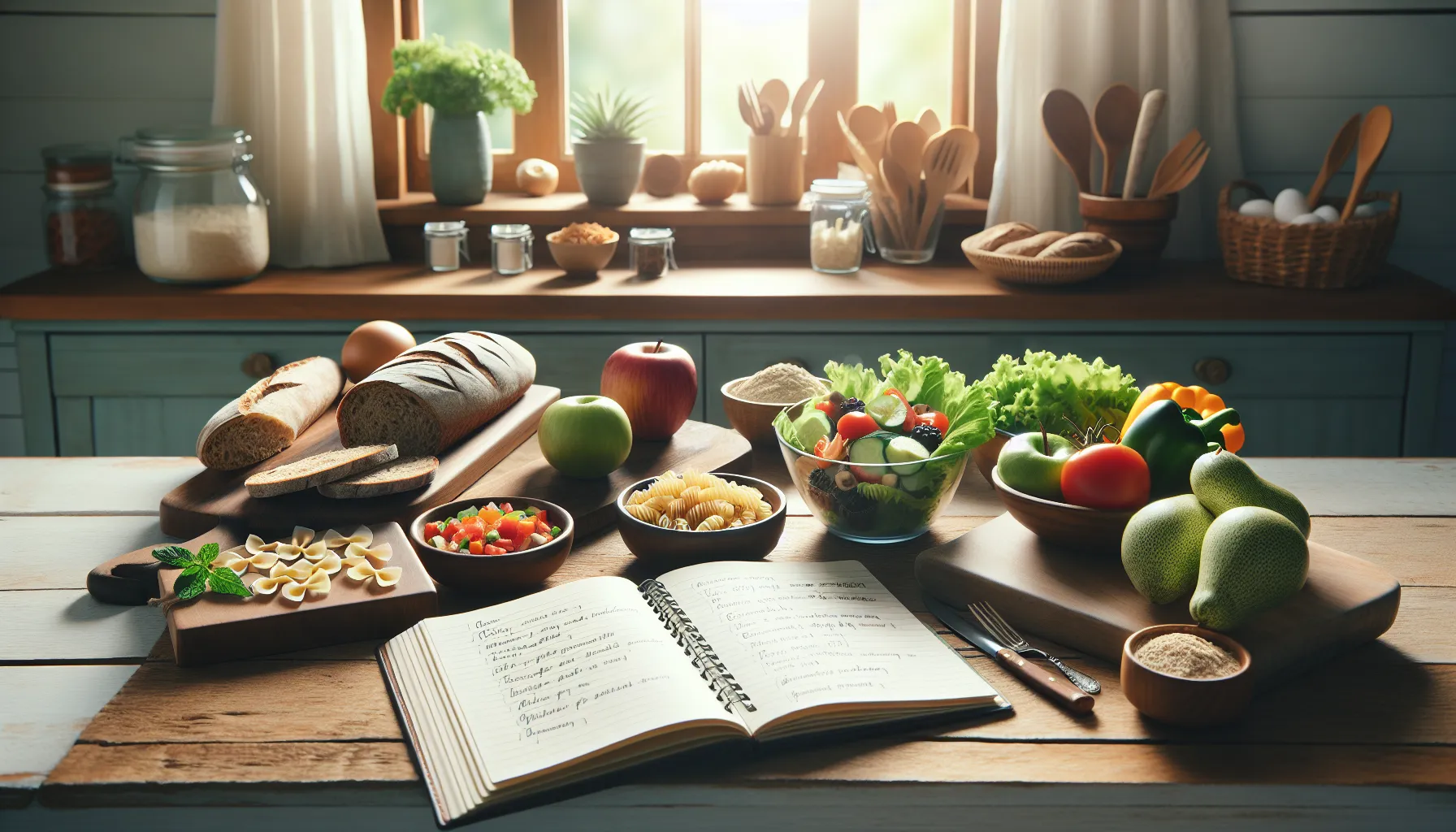 A kitchen countertop with gluten and gluten-free food options and dietary notes.