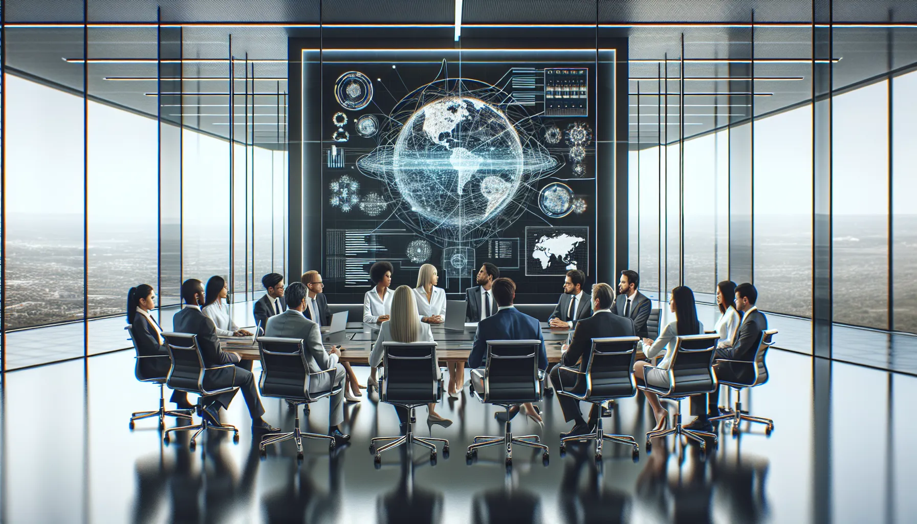 diverse team discussing networking security in a modern office.