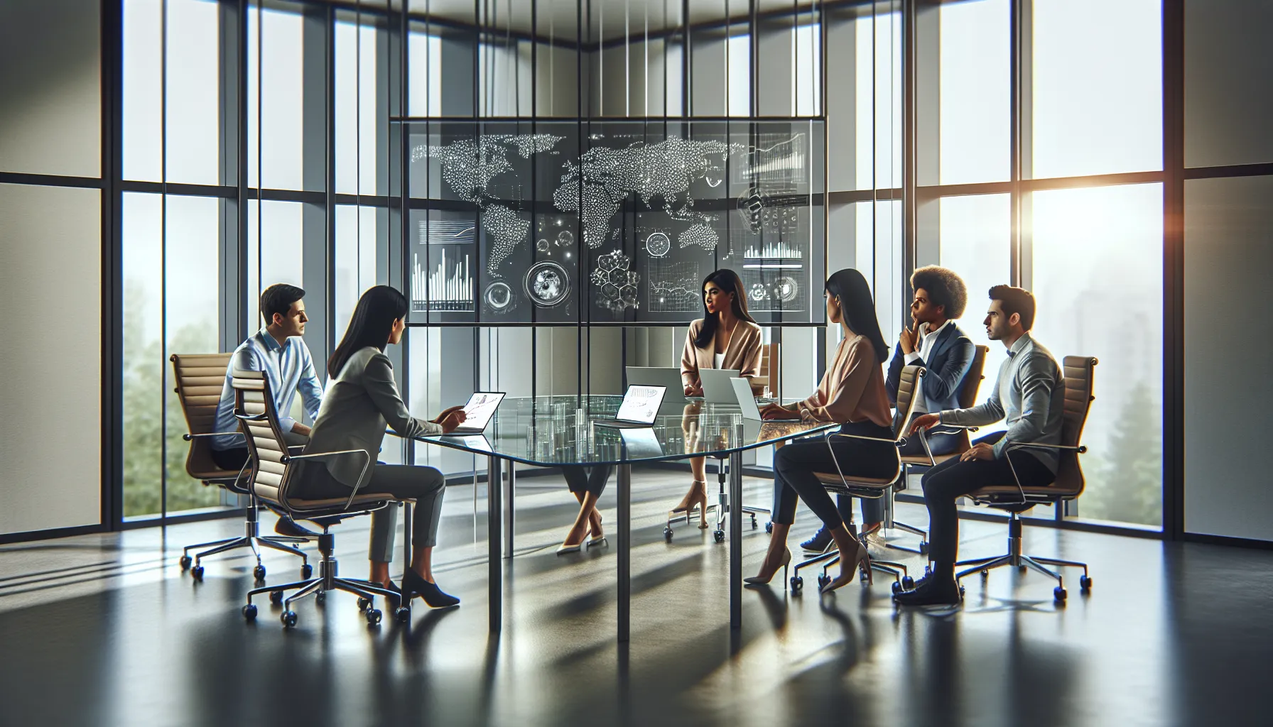 diverse team collaborating in a modern conference room.