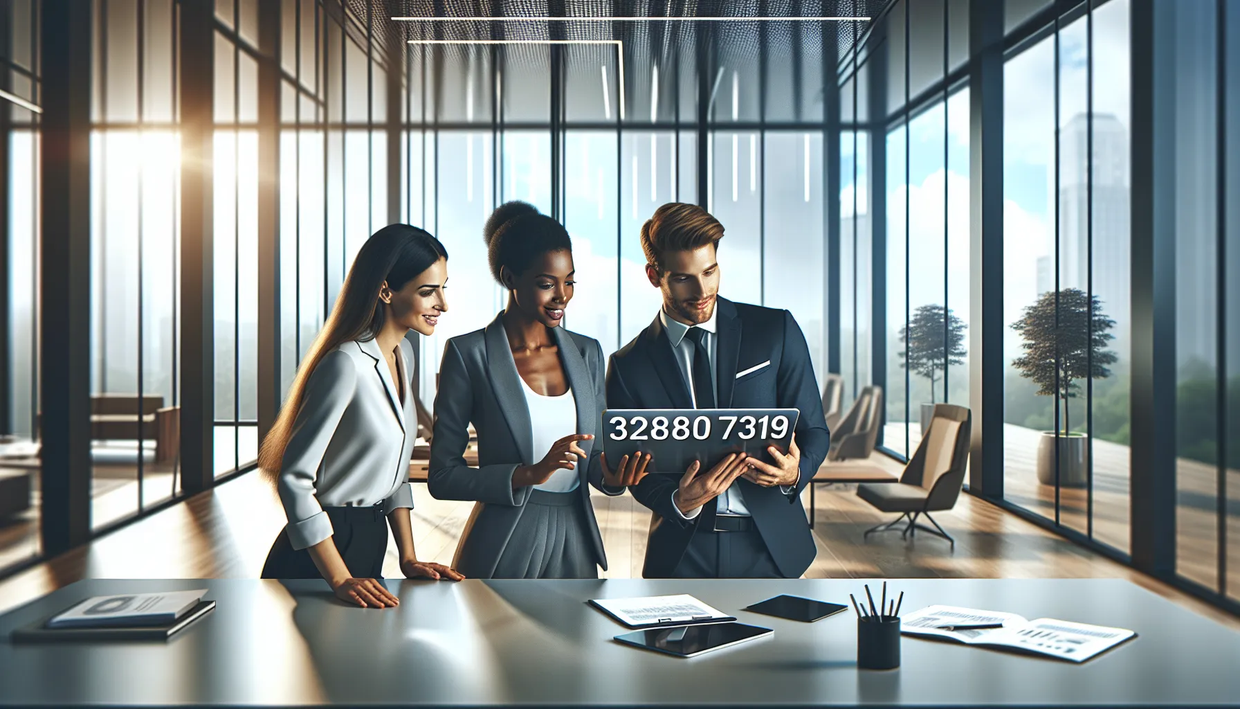 professionals discussing the significance of the number 3290807319 in a modern office.
