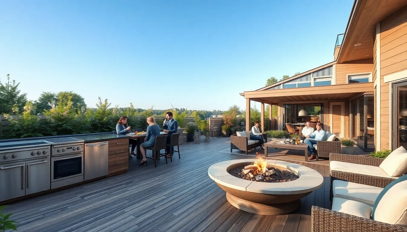 luxurious outdoor living space with modern kitchen and dining area.