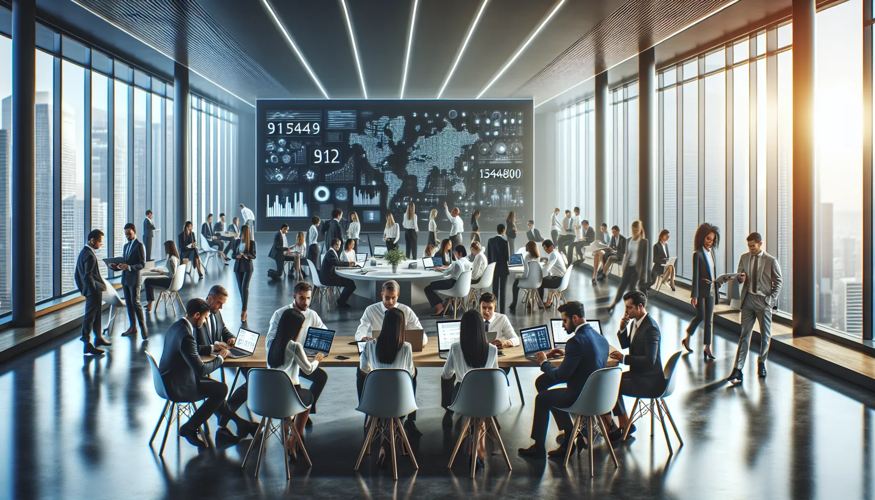 diverse team collaborating in a modern office environment.