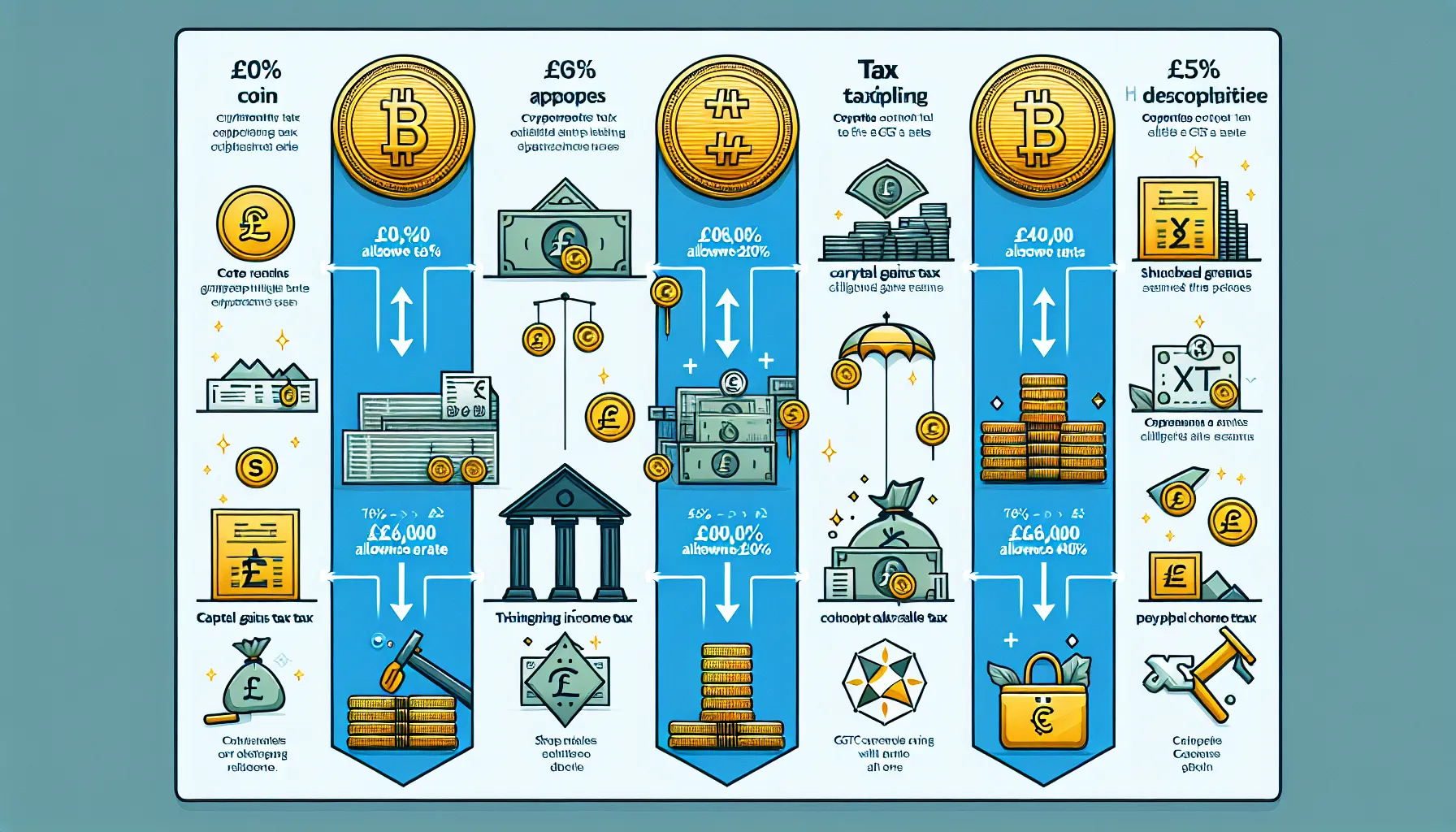 UK cryptocurrency tax obligations showing Capital Gains Tax and Income Tax categories with taxable events.
