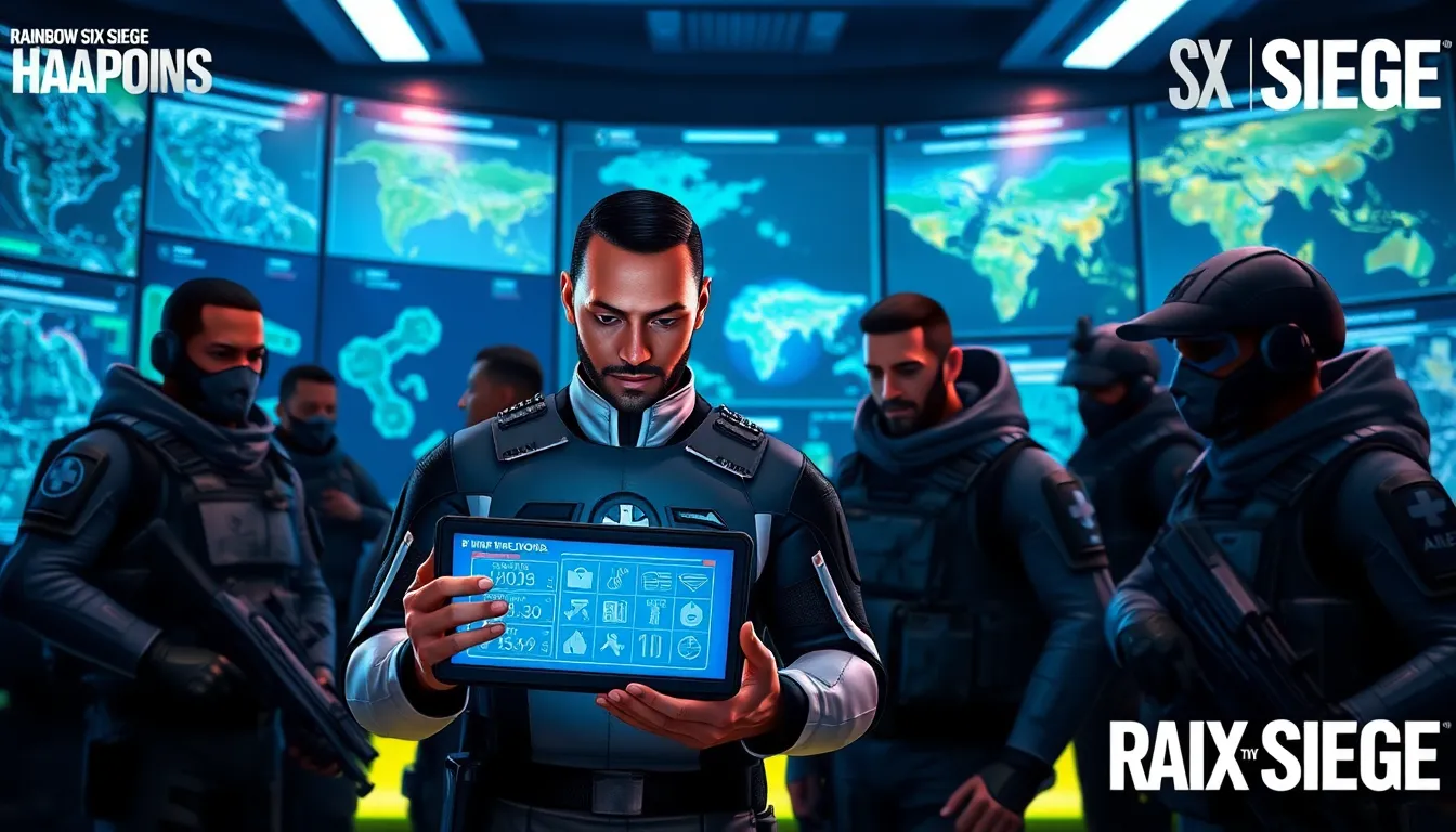 Doc leading a tactical team in a high-tech gaming environment.