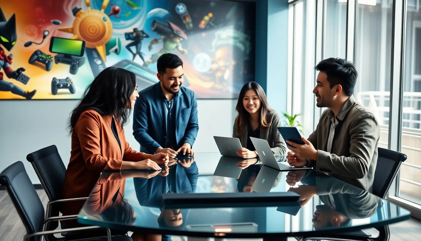 team collaborating in a modern office of Imagineer Games.