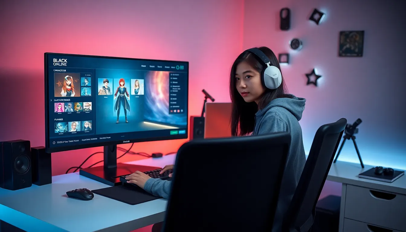 Gamer creating a character in Black Desert Online on a modern computer.