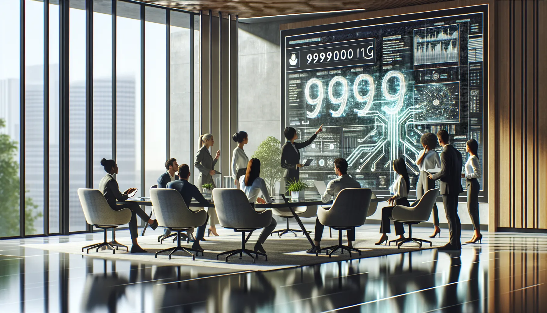 diverse team collaborating on digital identifiers in a modern office.