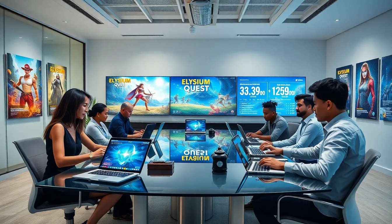 team collaborating on gaming innovations in a modern office.