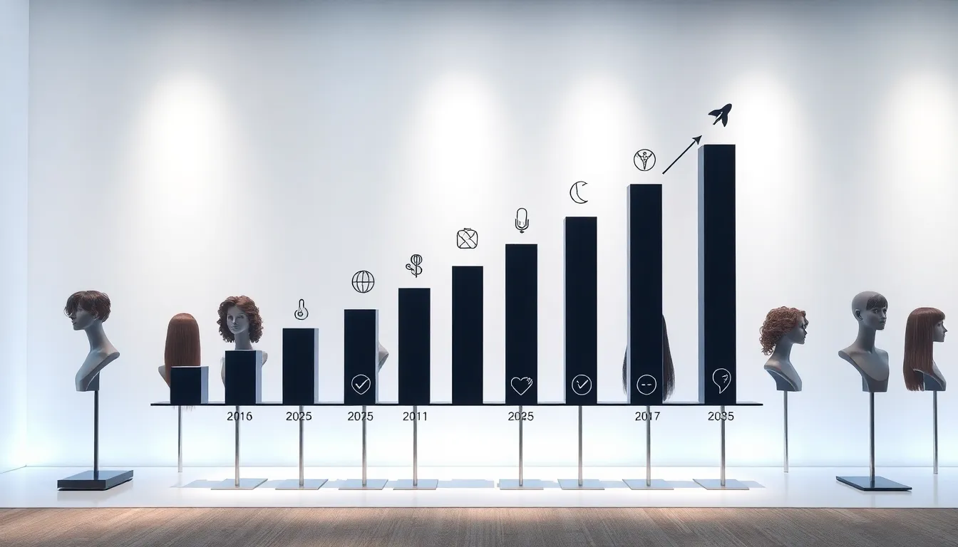 Modern bar graph showing the rapid growth of the global wig market.