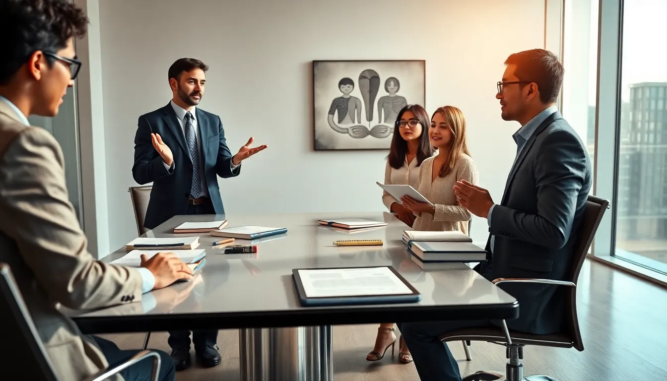 diverse scholars discussing the history of ushtshynishyshlpty in a modern office.