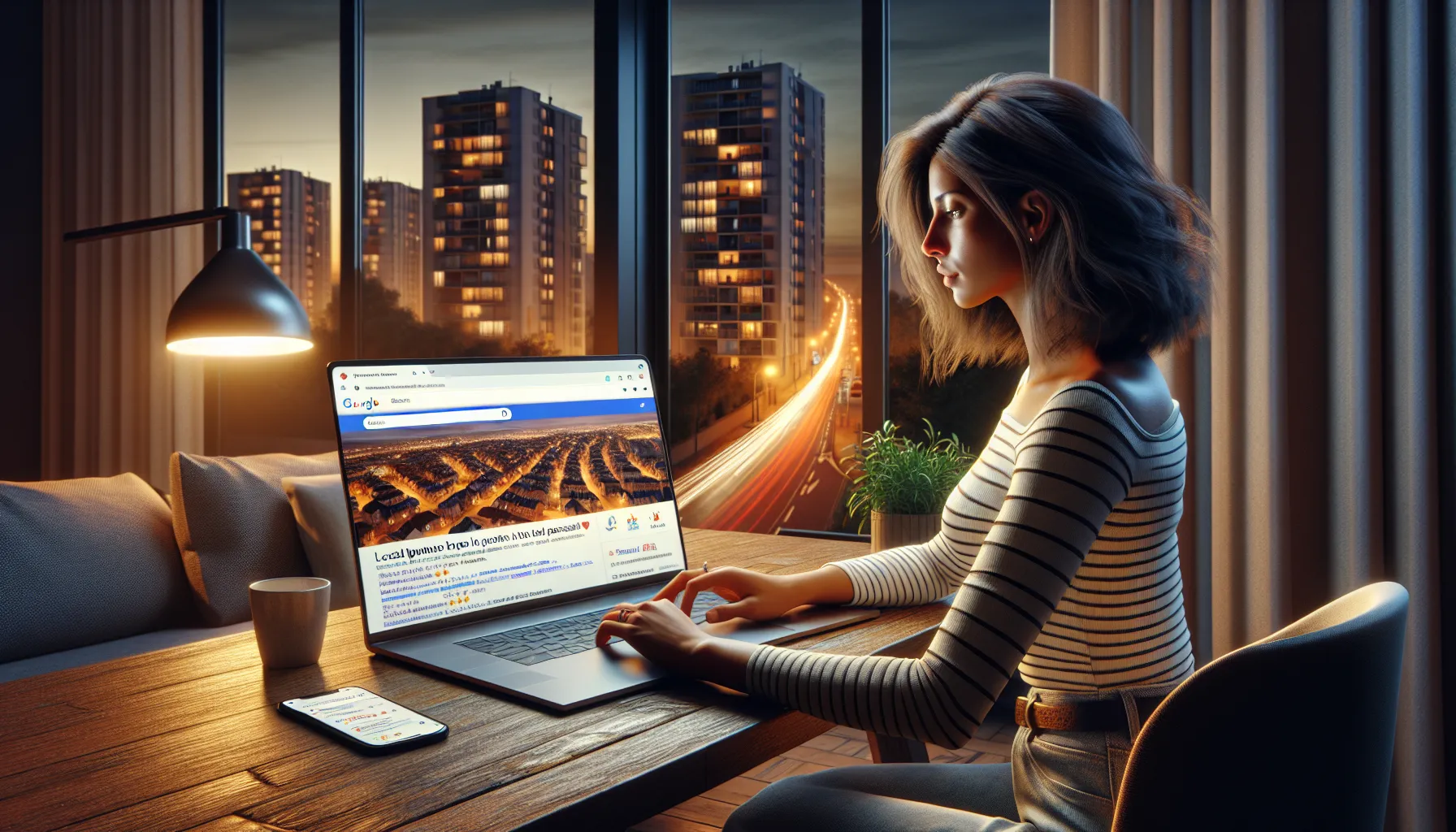 Woman in Noisy-le-Grand searching local services on Google with map results visible.