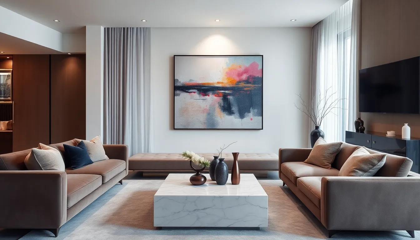 luxurious living room with stylish furnishings and modern decor.