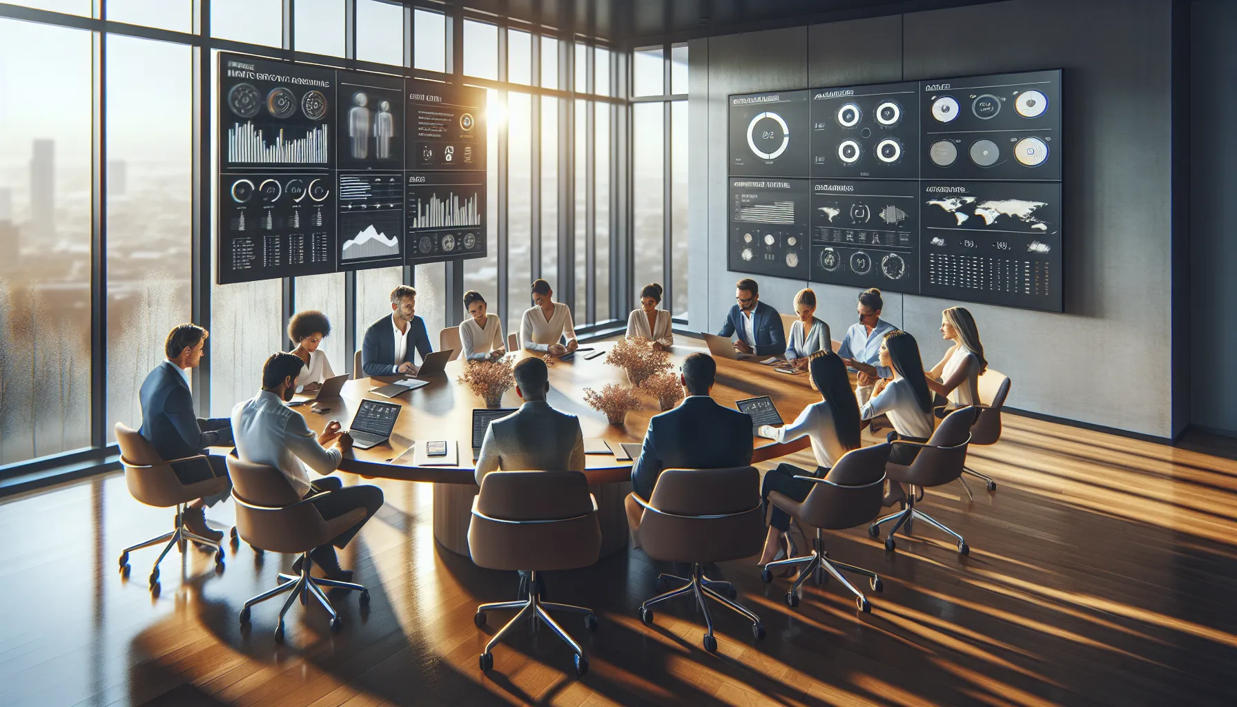 diverse professionals collaborating in a modern office on marketing strategies.