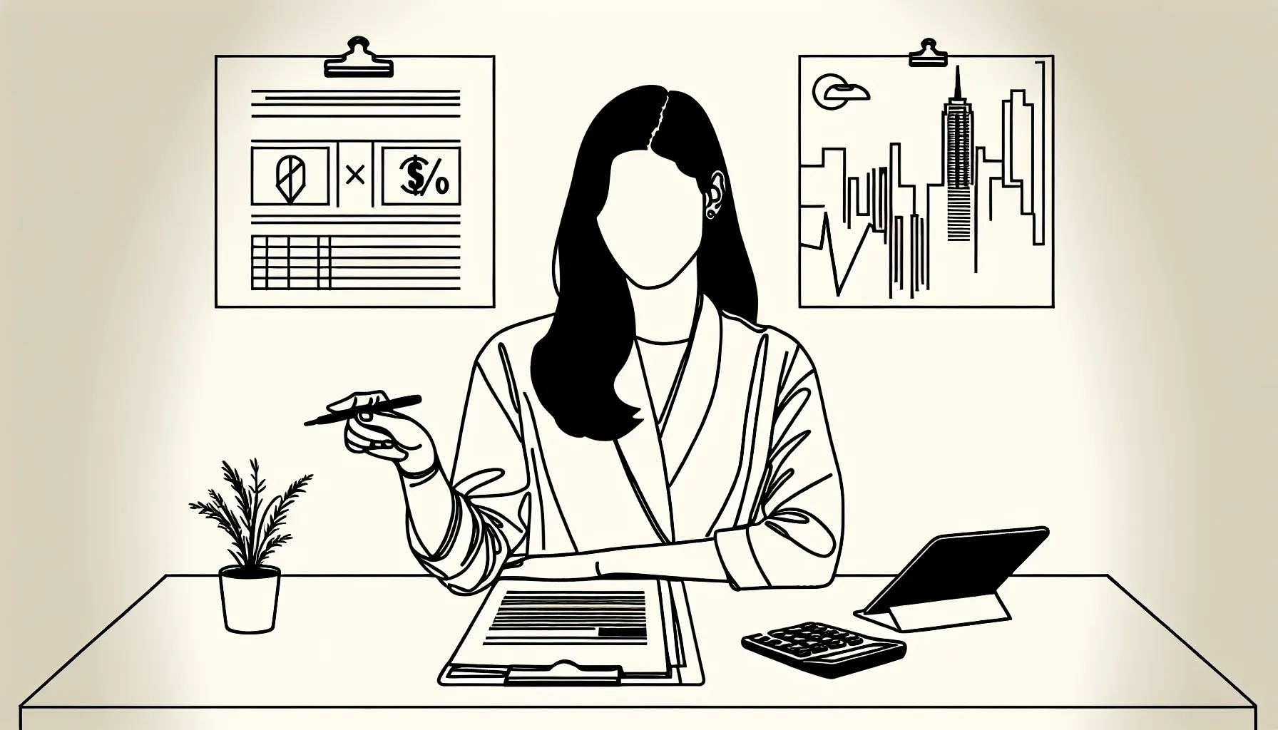 Veterinarian reviewing a compensation contract with calculator and NY skyline of New York Veterinary Contract Review.