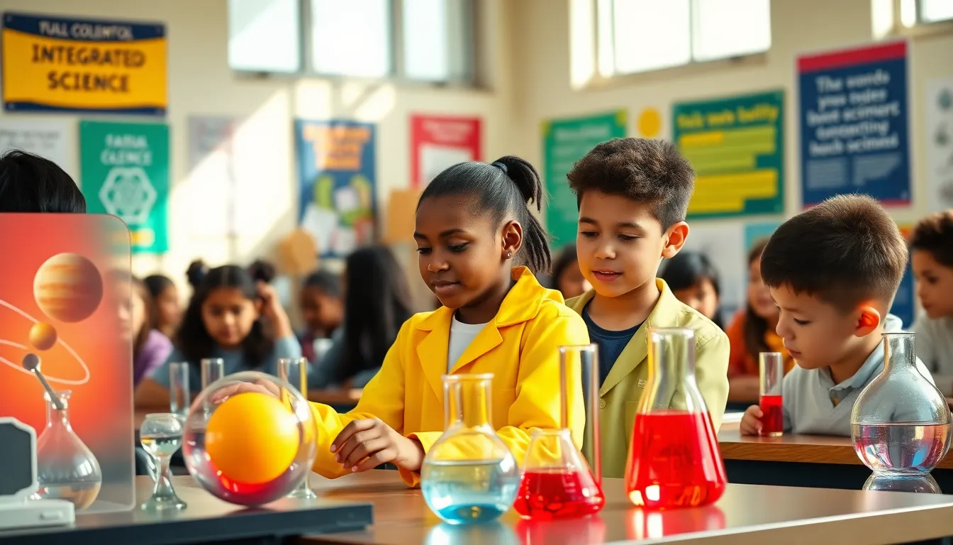 students participating in an integrated science lesson in a lively classroom.
