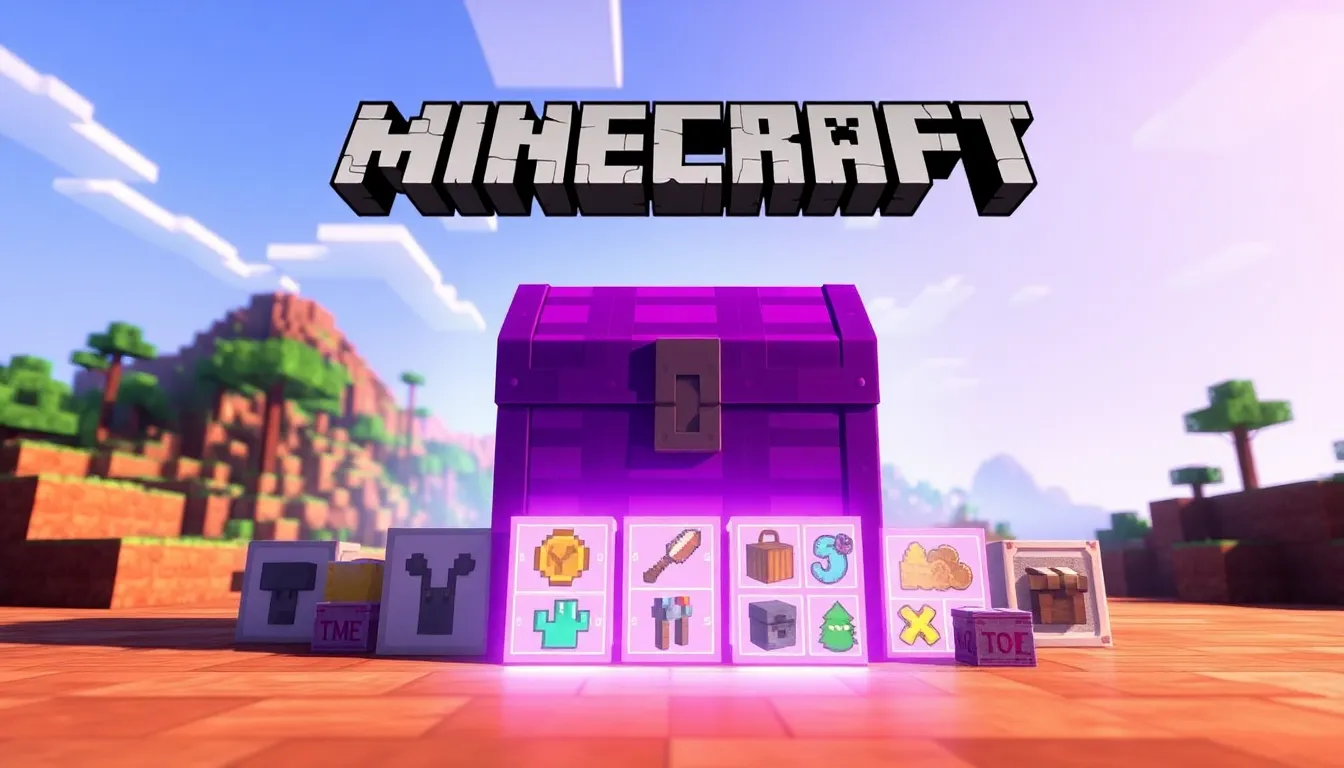 An Ender Chest in a colorful Minecraft landscape.