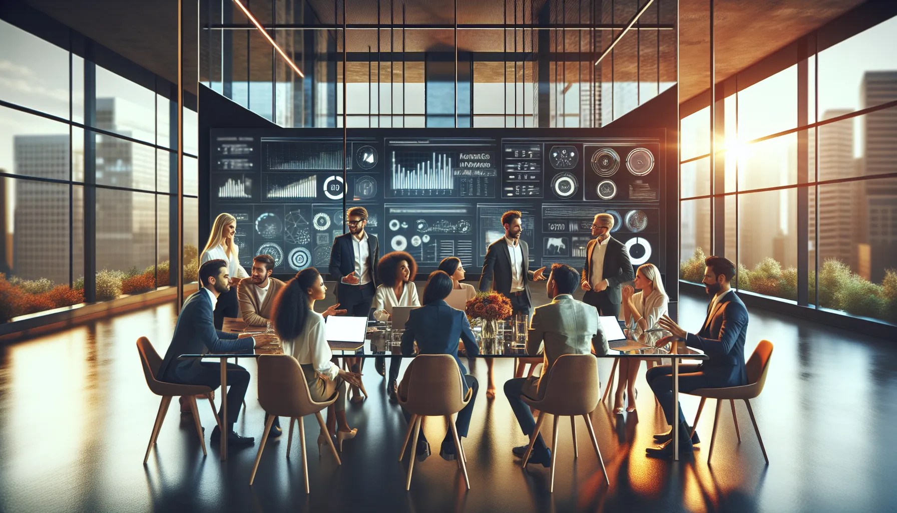 diverse team discussing technology trends in a modern office.