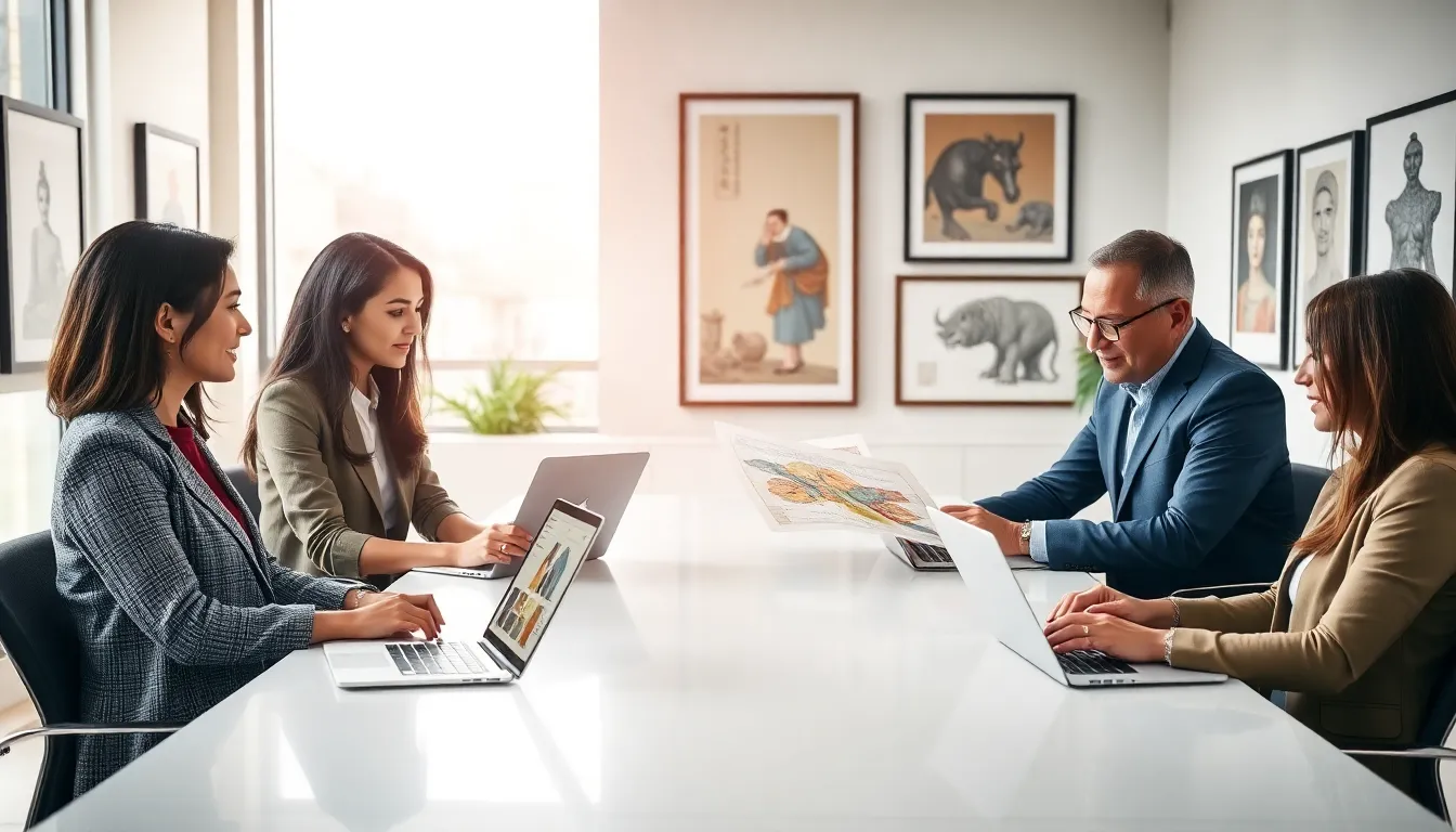 diverse professionals discussing cultural significance in a modern office.