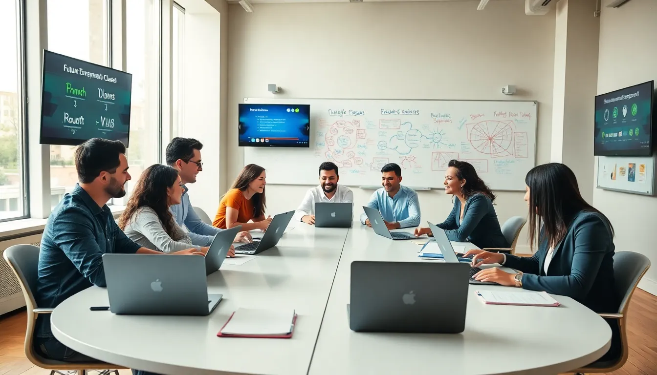 diverse group in a modern classroom for entrepreneurial learning.