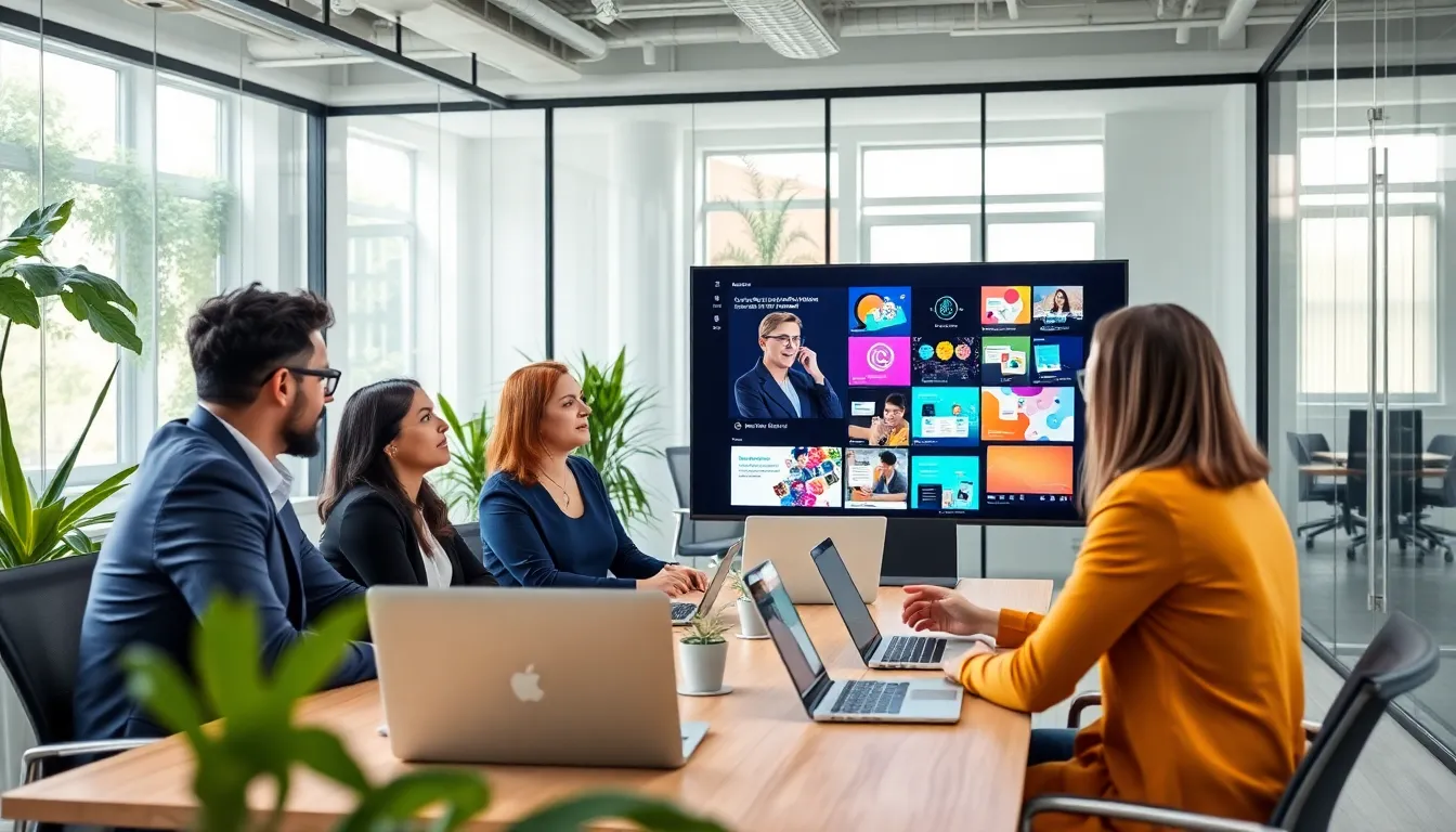diverse team collaborating on technology and education in a modern office.