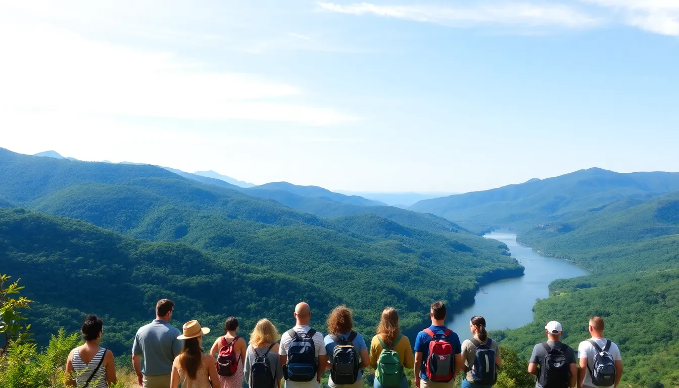 group of travelers enjoying West Virginia's scenic Appalachian landscape.