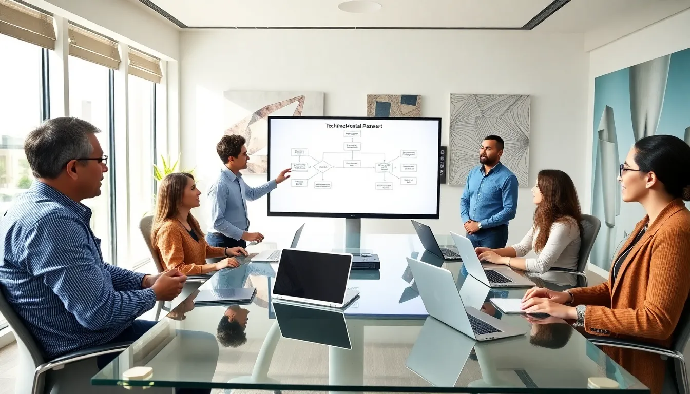 diverse team discussing the Ijes1121 framework in a modern office.