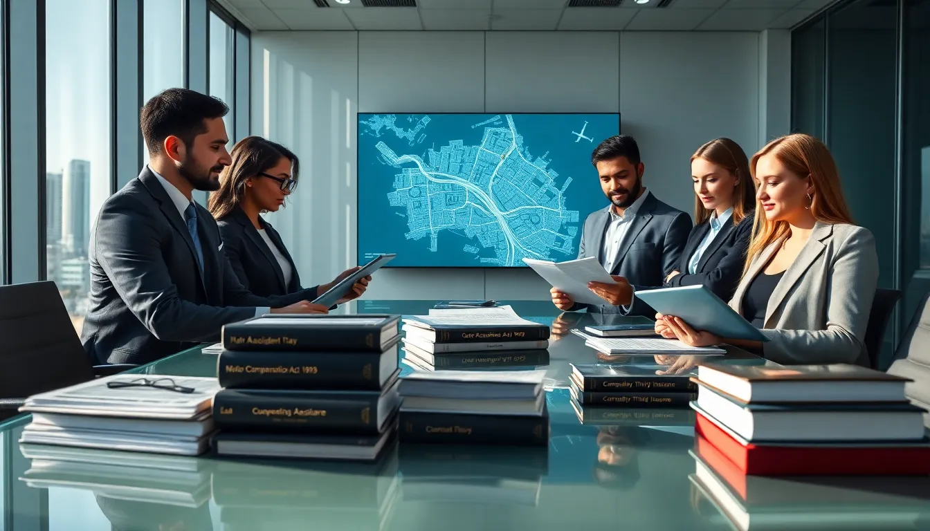 Lawyers reviewing car accident claims in a modern Brisbane office.