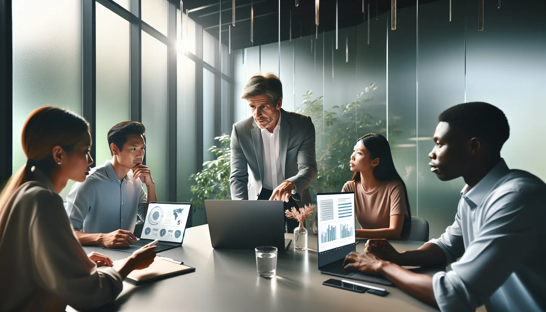 diverse team collaborating in a modern office on data management.