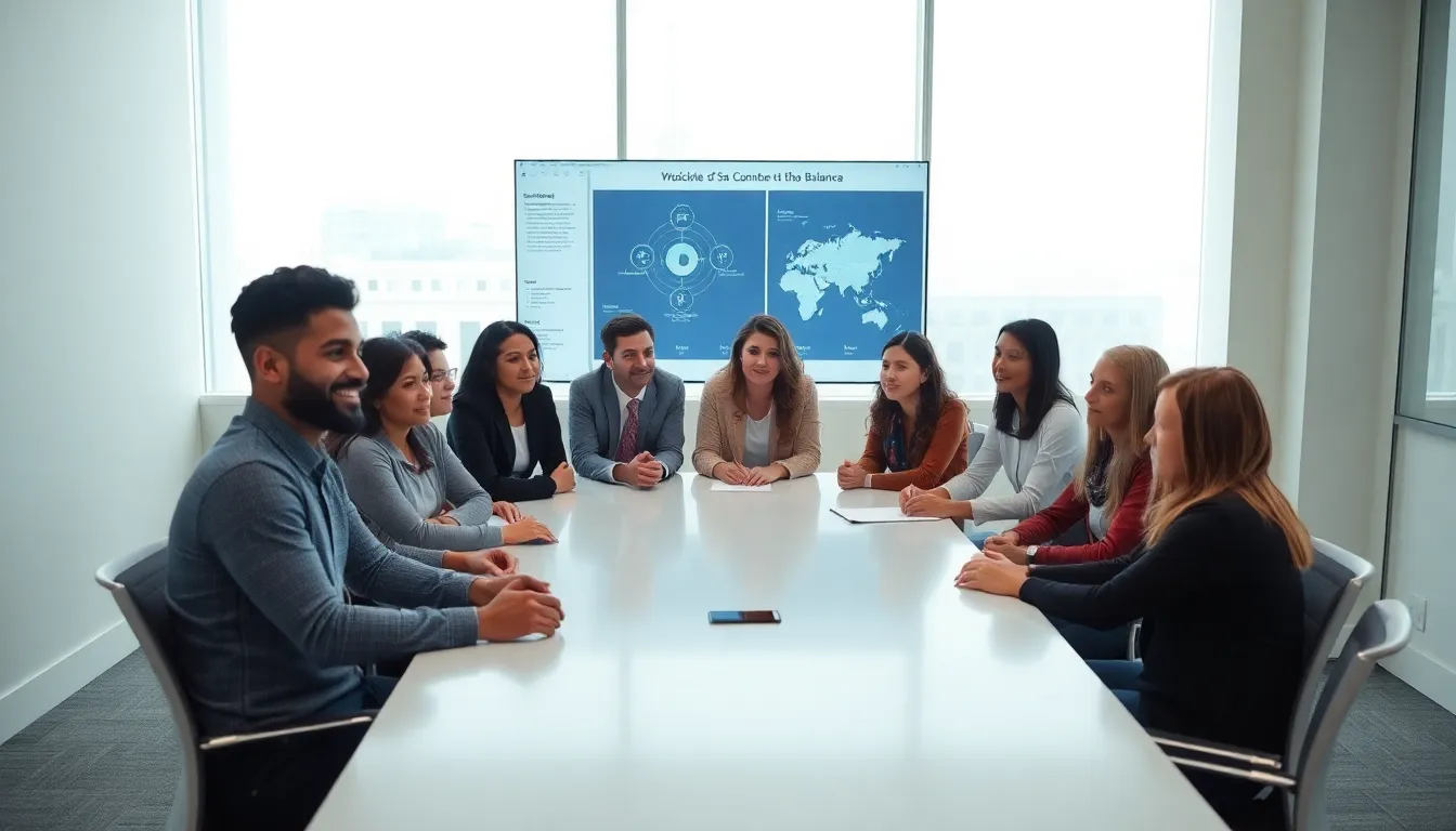 diverse professionals collaborating in a modern office setting.
